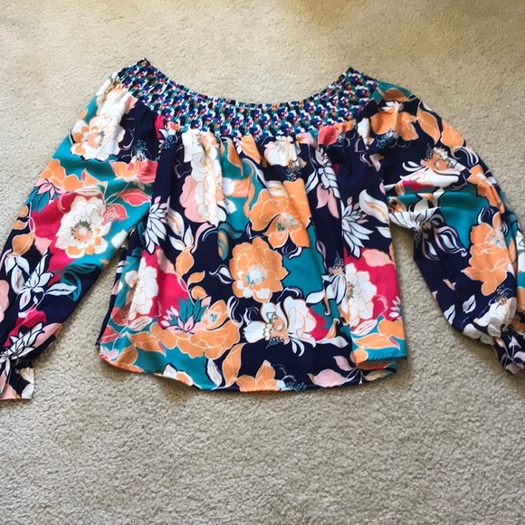 Multicolored Off The Shoulder Bell Sleeve Blouse - Picture 1 of 8
